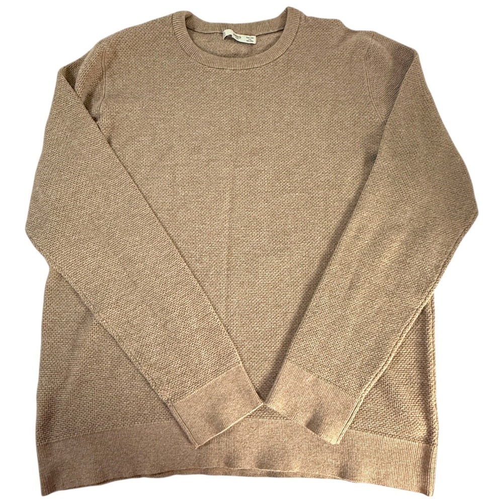 Mango Mens Tan Waffle Knit Crew Neck Long Sleeve Sweater XXL Preppy Classic